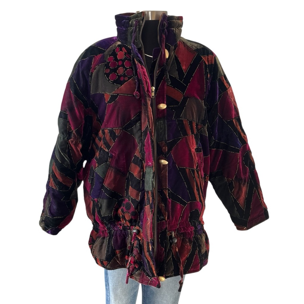 Vintage velvet Mulberry Street insulated winter coat M multicolor jewel tones - Picture 2 of 16